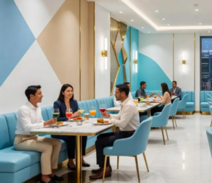 Moderní interiér Metro Casina s elegantním casino prostředím a restaurací.