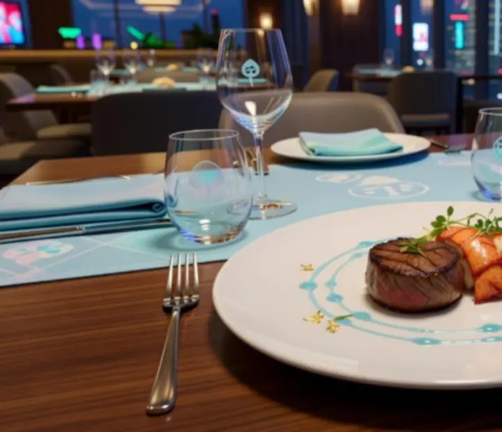 Detail hlavního jídla servírovaného v moderní casino restauraci Metro Casina.