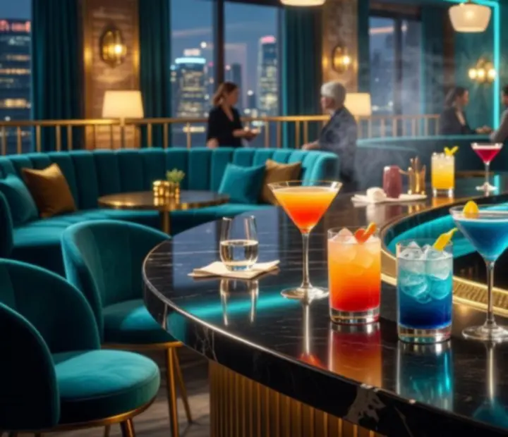Signature koktejly servírované v moderní casino lounge atmosféře Metro Casina.