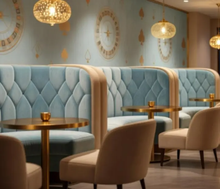 Stylové posezení v restauraci Metro Casina s lounge křesly a barovou zónou